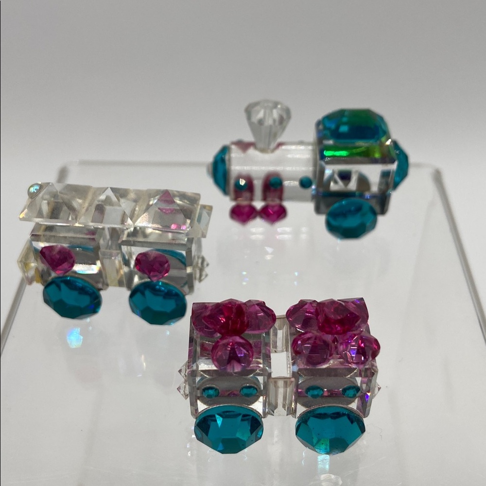 Vintage Crystallite Crystal Miniature Crystal 3 Pc Train Set With Mirror Base - Picture 7 of 10